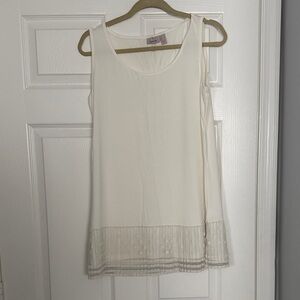 LOGO by Lori Goldstein Cream Sleeveless Top with Sheer Hem
